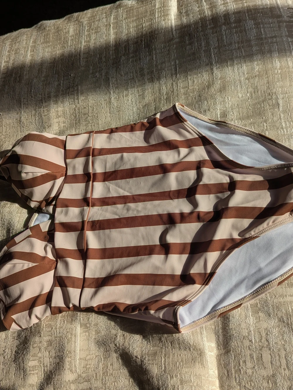 New- One-Piece Swimsuit - Brown & White Stripes